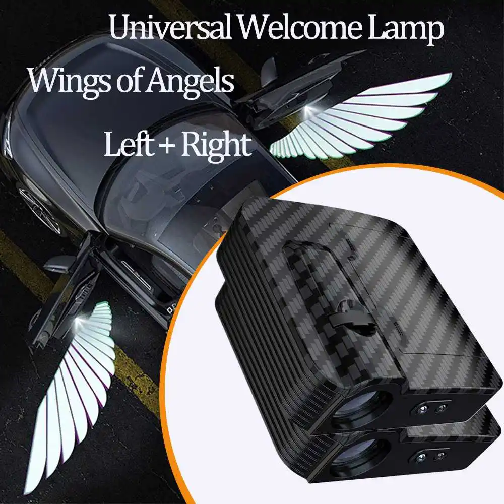 2Pcs Car Angel Wings Wireless Car Door LED HD Welcome Courtesy Shadow Projector Lamp Logo Light Cars Accessories