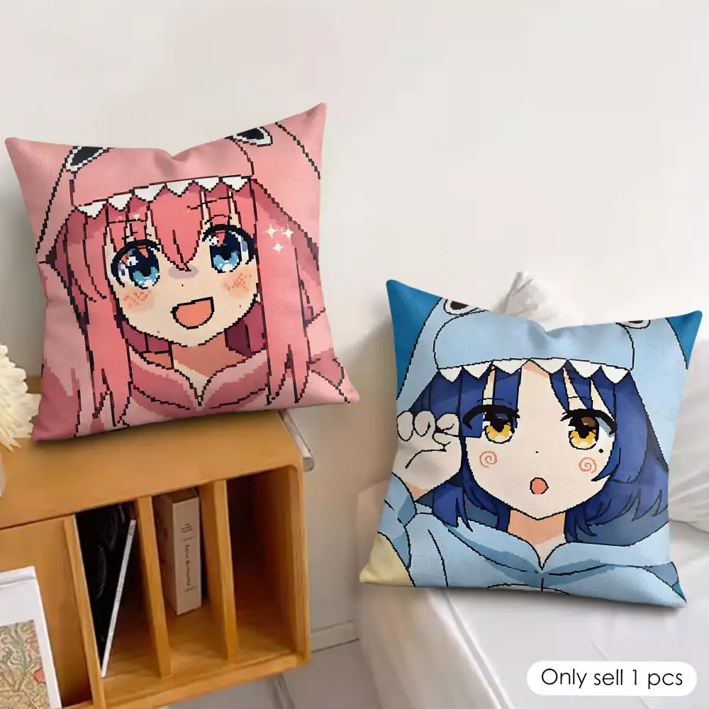 Anime b-Bocchi The Rock Cute Chic Cushion Cover Soft Plush Fabric Double-Sided Printed Pillowcase for All Seasons Home Decor