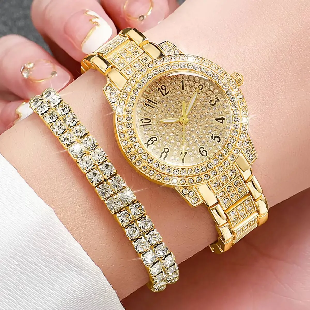 6PCS/Set Luxury Full Diamond Women Watches Fashion Ladies Quartz Wristwatch Jewelry Set Reloj Mujer（Without Box） gallery 2