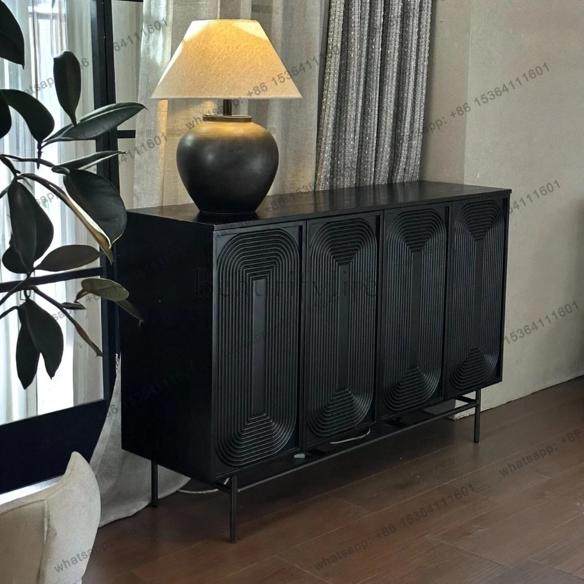 

Black Side Cabinet Solid Wood Entry Entrance Cabinet Living Room Household Wall Storage Living Room Side Cabinet Villa Room