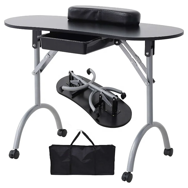 folding manicure table with black bag Salon nail desk black nail table with exhaust fan