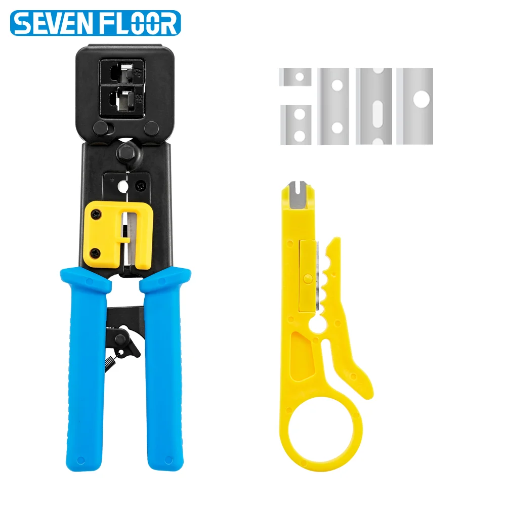 Pass Through RJ45 Crimping Tool Kit for Cat5 Cat5e Cable with Wire Stripper Cutter Network LAN Crimper Pliers RJ12