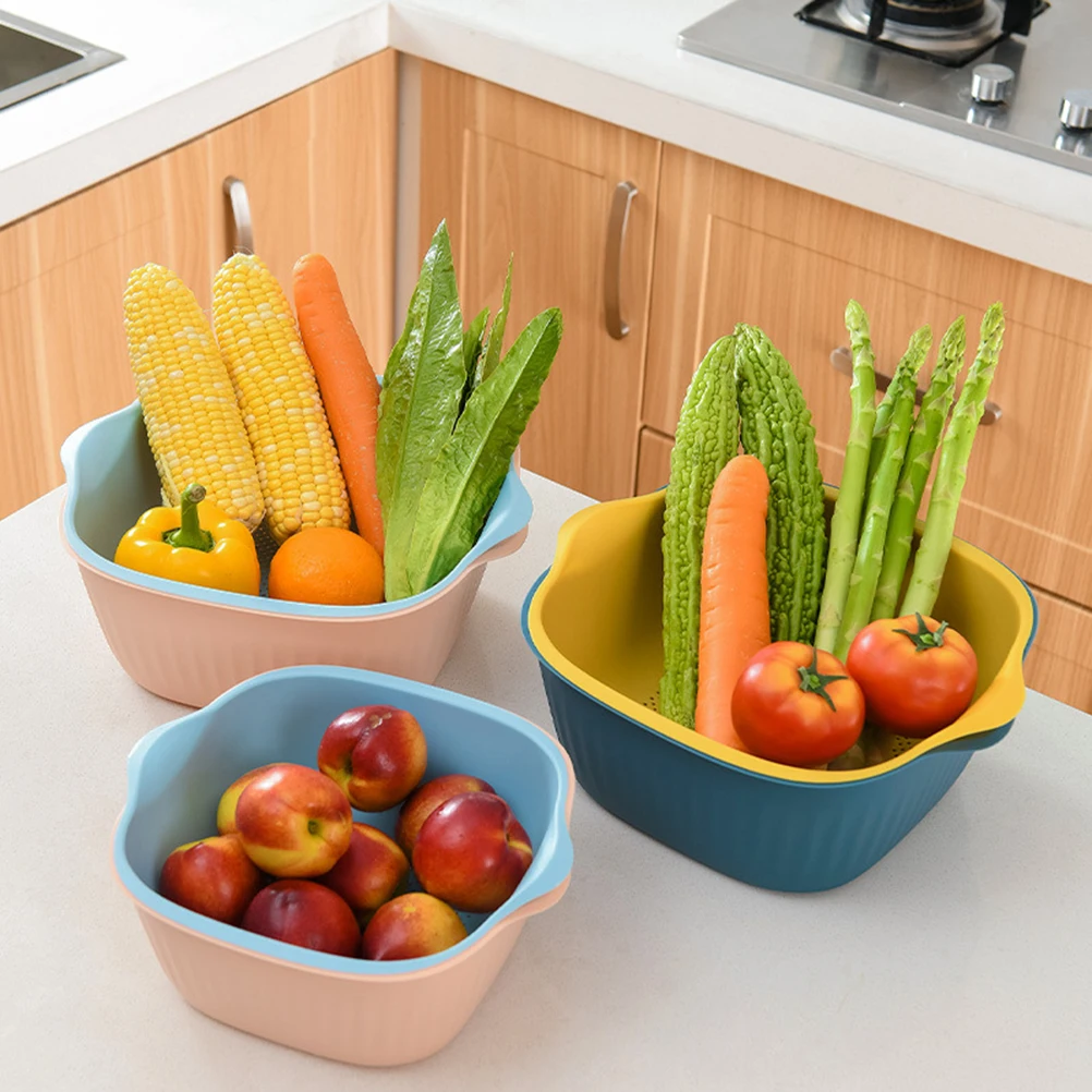 

Drain Basket Kitchen Storage Vegatable Fruit WashBasket Food Containers Double Layer Preservation Safe Creative