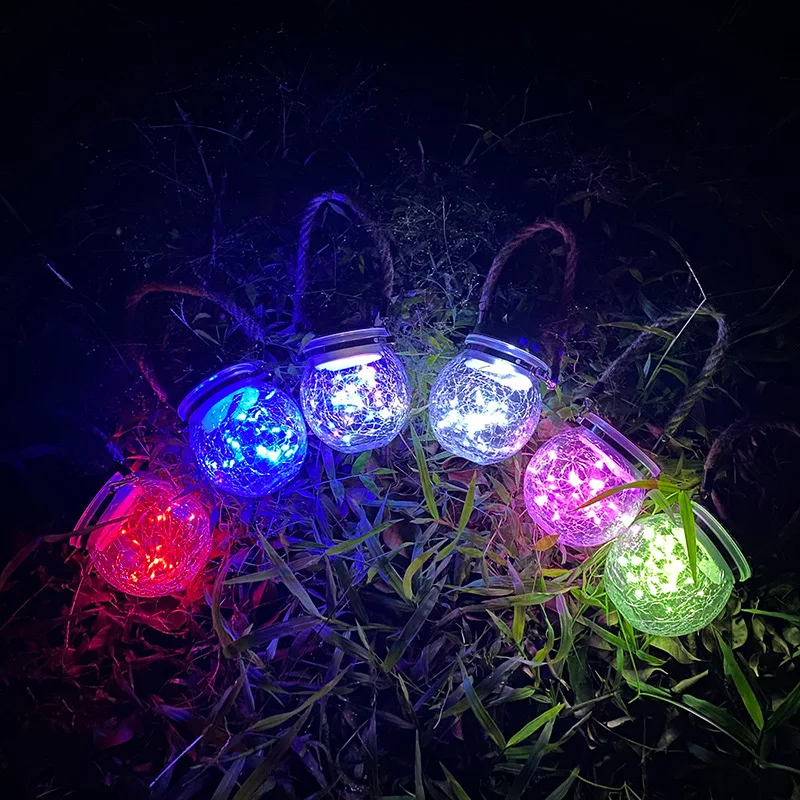 

Outdoor Garden Solar Crack Lamp Outdoor Courtyard Glass Hanging Lamp Wishing Creative Decoration Christmas Mason Bottle Lamp