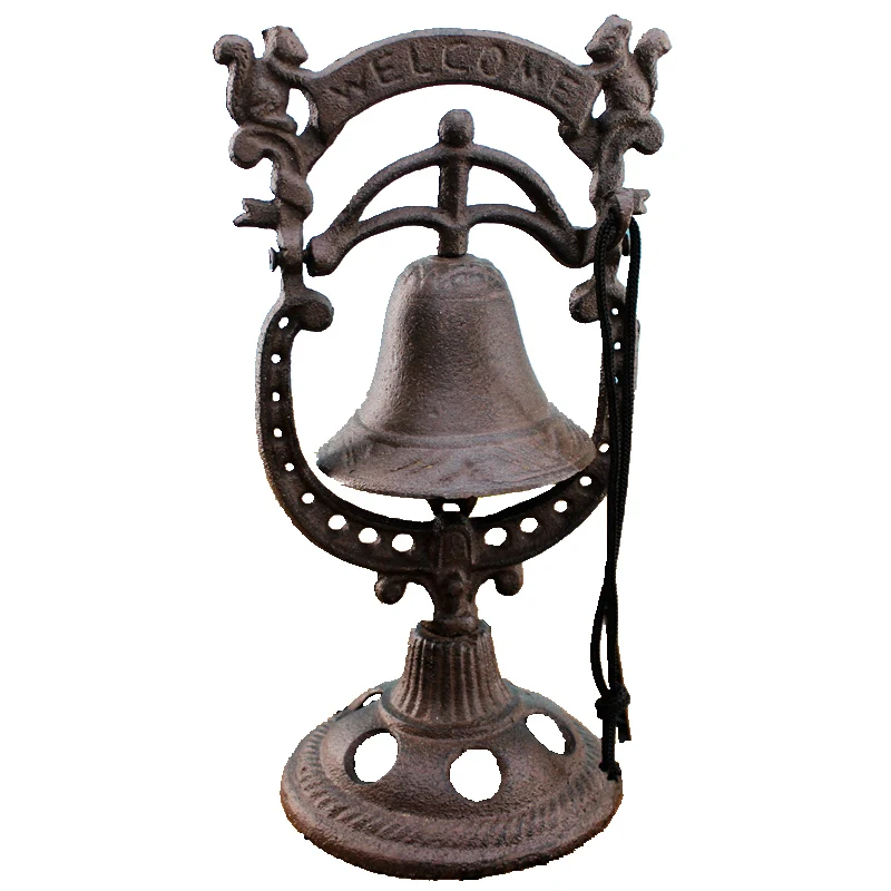 European style retro cast iron desktop  cranking bell, iron art bell, bar hand ringing bell ornament book, squirrel