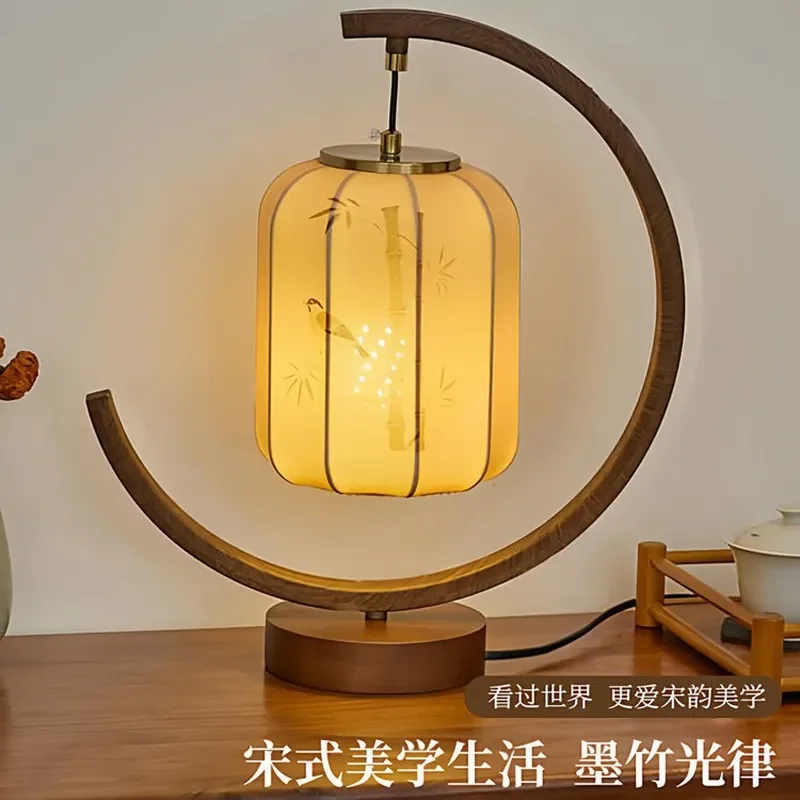 New Chinese Style Zen Table Lamp Retro Song Dynasty Aesthetic Light for Living Room Study Tea Room Bedroom Bedside Decor