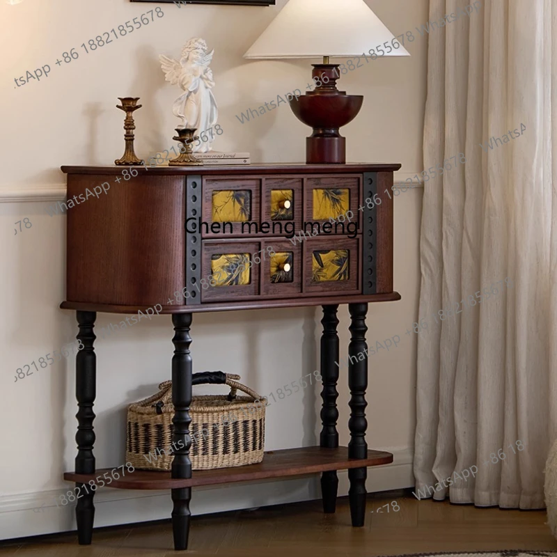 

French retro solid wood side cabinet Middle and ancient style entrance living room sofa storage cabinet