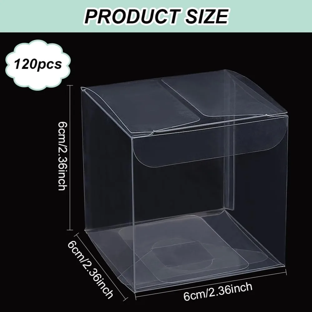 120pcs Clear Plastic Favor Box 2.4x2.4x2.4 Inches Gift Packing Box for Candy Choclate and Dessert Wedding Party Treats