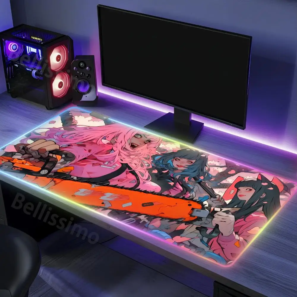 Anime Horror Girl RGB Luminous Mouse Pad Non-slip Office Suitable for Women Men Gaming Computer Keyboard Desk Pad Gamer Gift Xxl