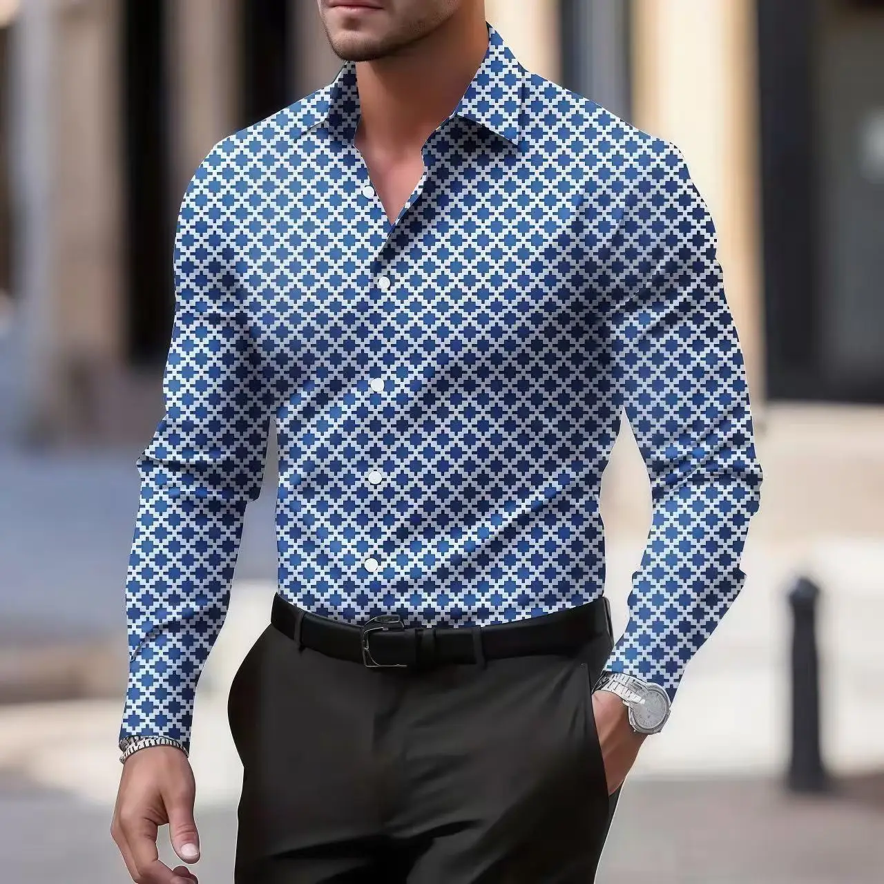 

Men's Stylish Casual Long Sleeve Shirt Breathable Tops Gradient Casual Business Shirts Full Sleeve shirts Turn-Down Collar