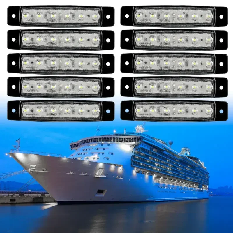 10PCS White Marine Boats LED Cabin Courtesy Lights Deck Stair Stern Transom Light ABS Plastic Case 6 LED Rock Light