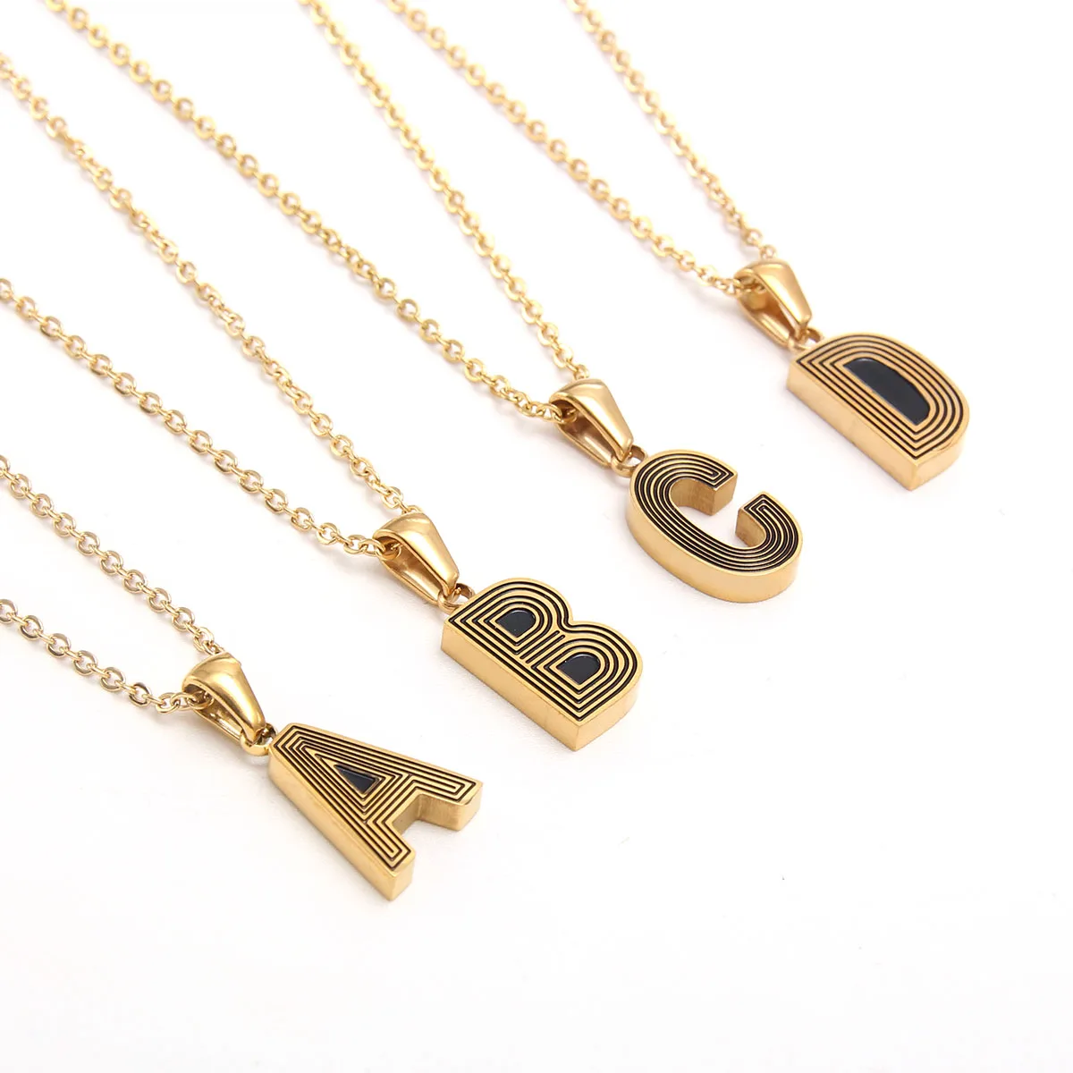 MHS.SUN Hip Hop Inital Alphabet A-Z Choker Stainless Steel Geometric Letter Pendant Necklace Gold Plated Jewelry