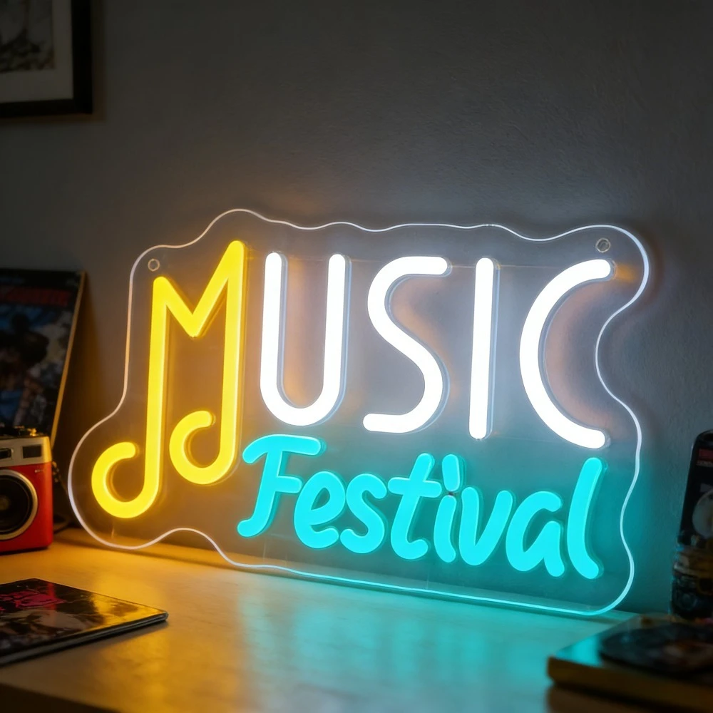 

MUSIC FESTIVAL Neon Sign Led Neon Light Dimmable for Party Rave Concert Club Bedroom Wall Art Decor Gift for DJ Music Lover