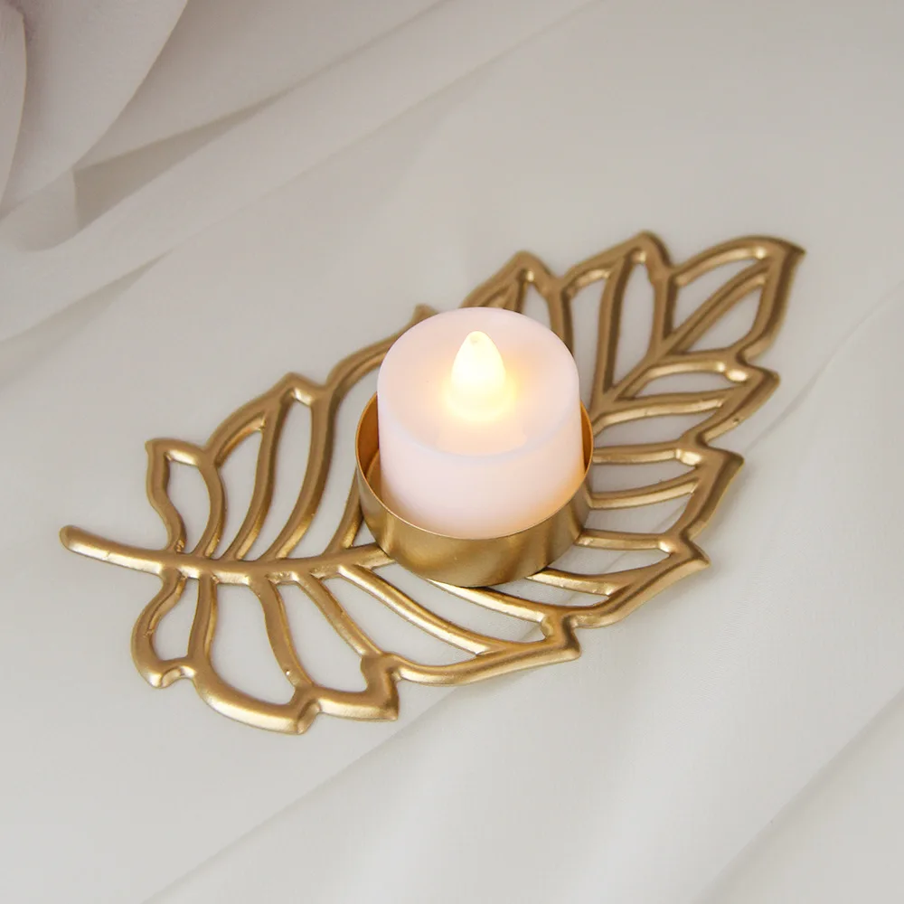 Golden Leaf Metal Candlestick - Home Living Room Wall Decoration/Tabletop Ornament