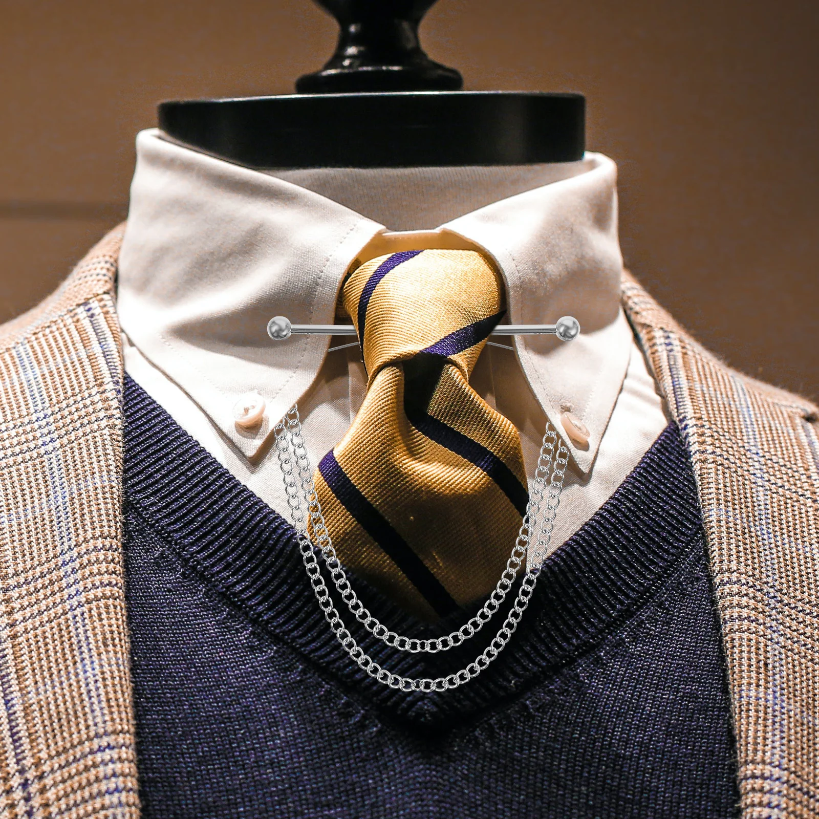 

Bar Mens Metal Shirt Collar Stay Business Tie Pin Suit Accessories Necktie Clasp Shirt Pin With Chain Collar Stays For Men