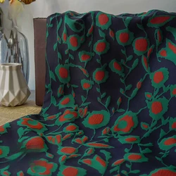 Dark Blue Retro Contrasting Jacquard Fabric Women's Dress Vest Making Floral Bouquet Decoration Fabric