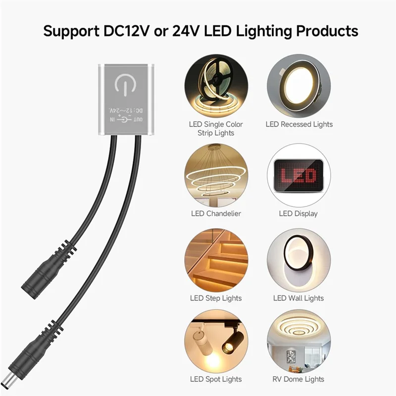 ABAG DC 12V 24V Touch Dimmer Switch Brightness Adjustment Monochrome On/Off Touch Dimming Switch Controller For Cabinet Light