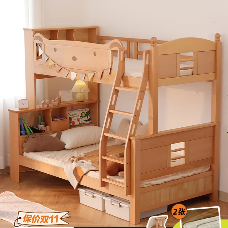 Solid wood, beech wood, double layered high and low bed, double layered upper and lower bed, mother and child bed