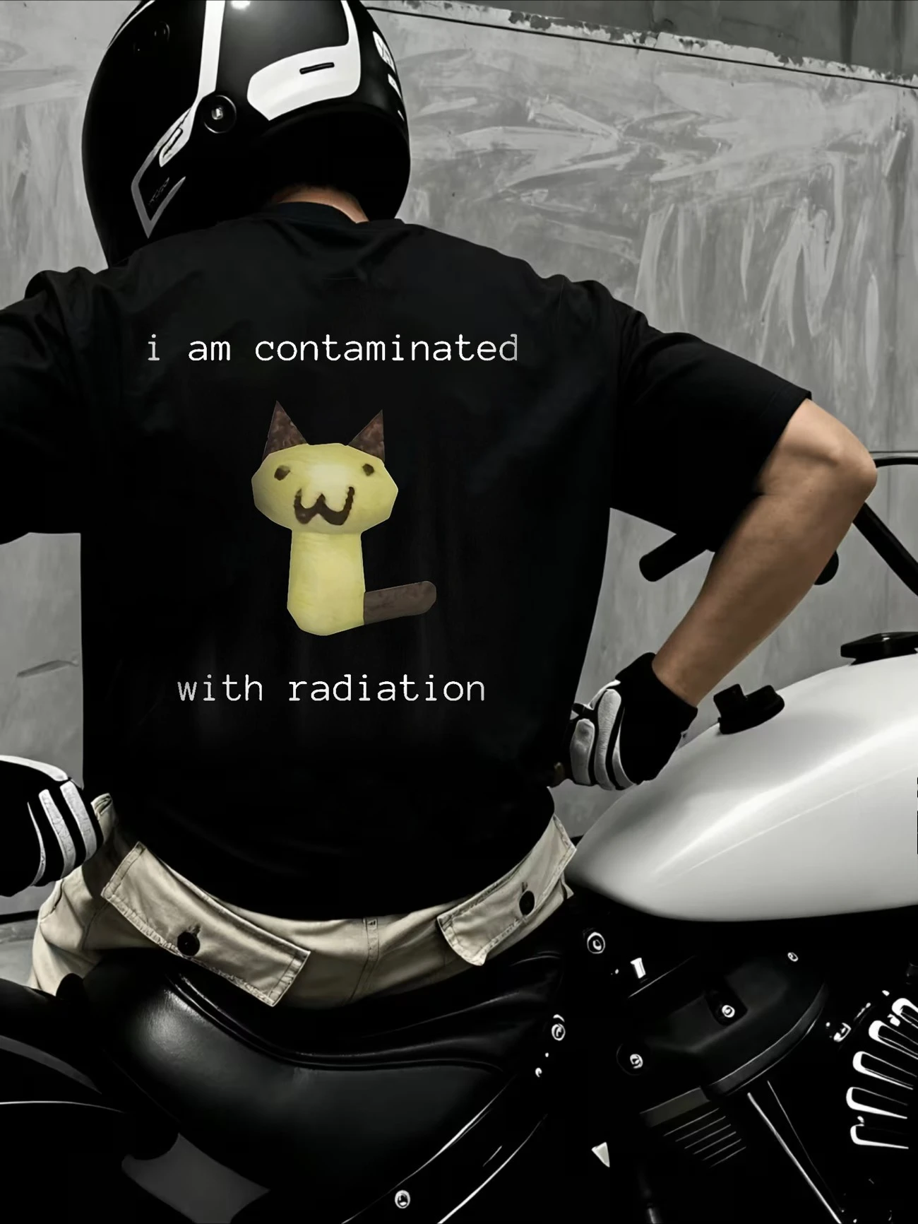 Humor Meme Radiation Pollution Kitten: Yellow-Brown Geometric Cat Shape Men'S T-Shirt As A Gift Loose Fit Unisex All-season Tees