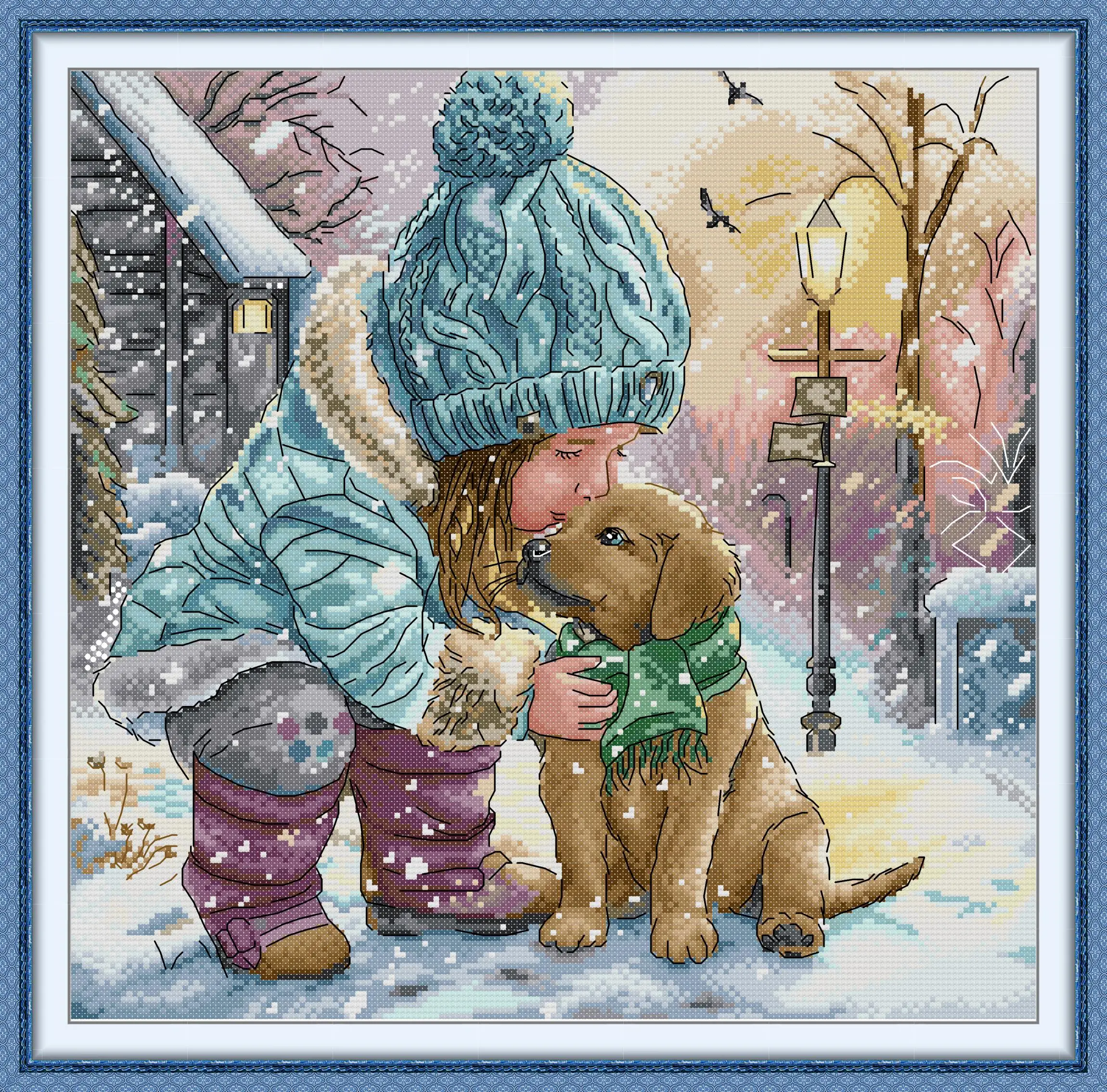 

Наборы для вышивки крестом Joy Sunday, зима с рисунком хорошего друга, ткань с принтом Aida 14/11CT, набор для вышивания «сделай сам», художественные поделки