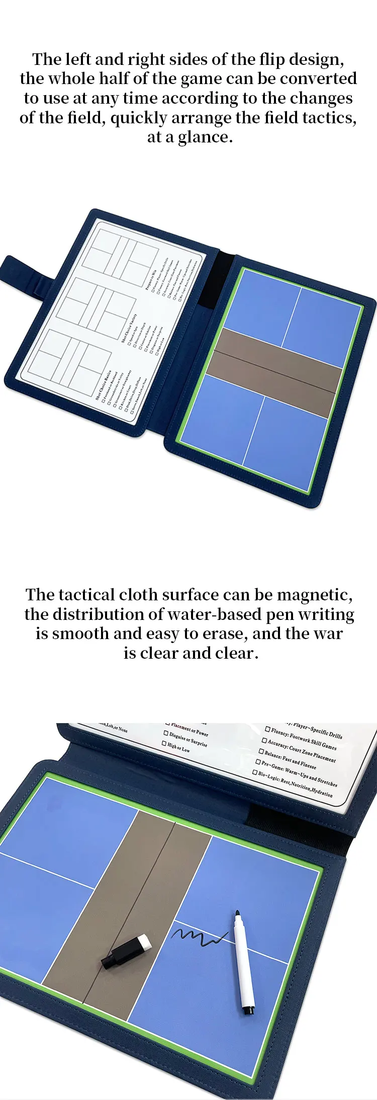 Folding Pickleball Coaching Board Double-Sided Magnetic Writable Erasable Game Training Portable 12.6 X 9.6 in Strategy Board