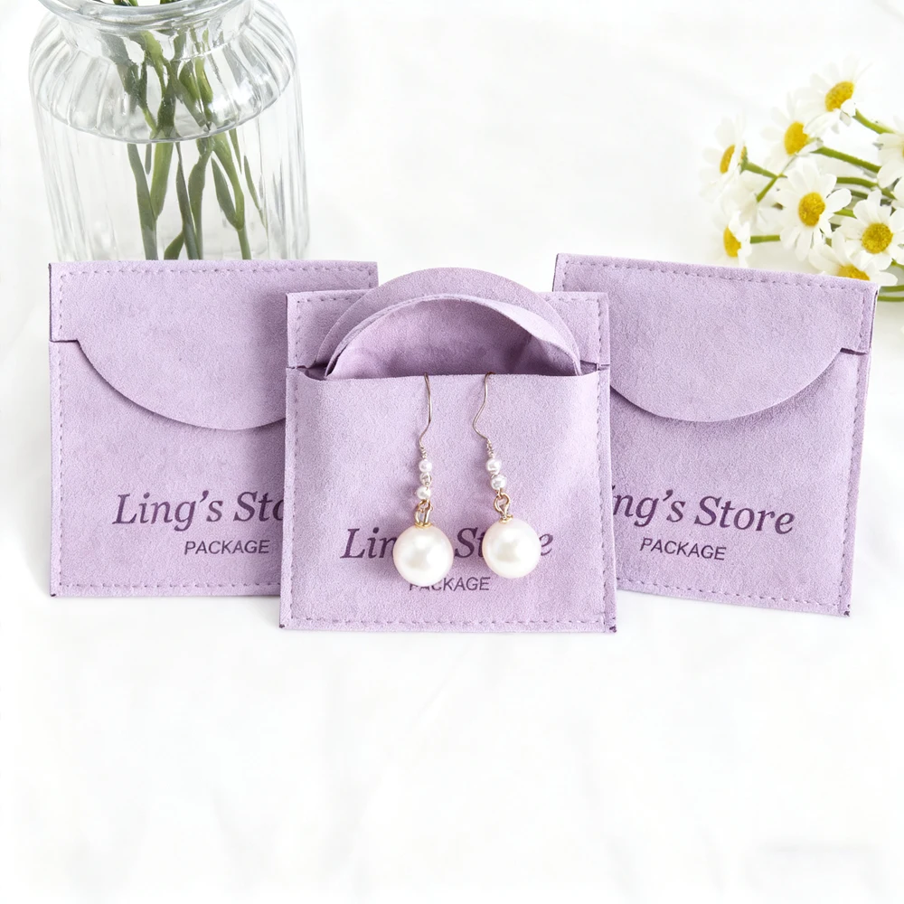 

100 шт., фиолетовая сумка для ювелирных изделий из микрофибры, подарочная сумка для ожерелья, колец, подарочная упаковка для свадебной вечеринки, конверт, карман, может индивидуальный логотип