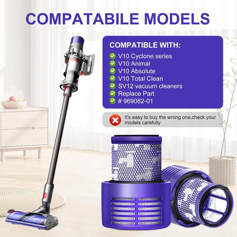 جزء فلتر V10 متوافق مع سلسلة Dyson V10 Cyclone، V10 Absolute، V10 Animal Filter 3 عبوات من المرشحات والفرشاة النظيفة