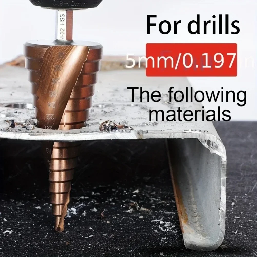 M35 Kobalt-Stufenbohrer, konisch, 4–12/4–20/4–32 mm, HSS-CO Spiralnut-Bit, Loch, offene Säge, Spiralnut, Sechskantschaft, Metallbohrer – Detail 7