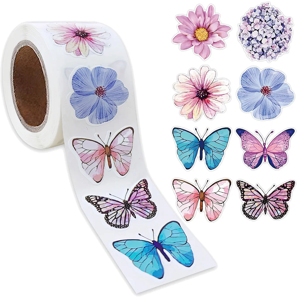 Autocollant papillon fleur coloré, décalcomanies mignonnes, décoration de fête, scrapbooking, papeterie, 8 modèles, 100-500 pièces