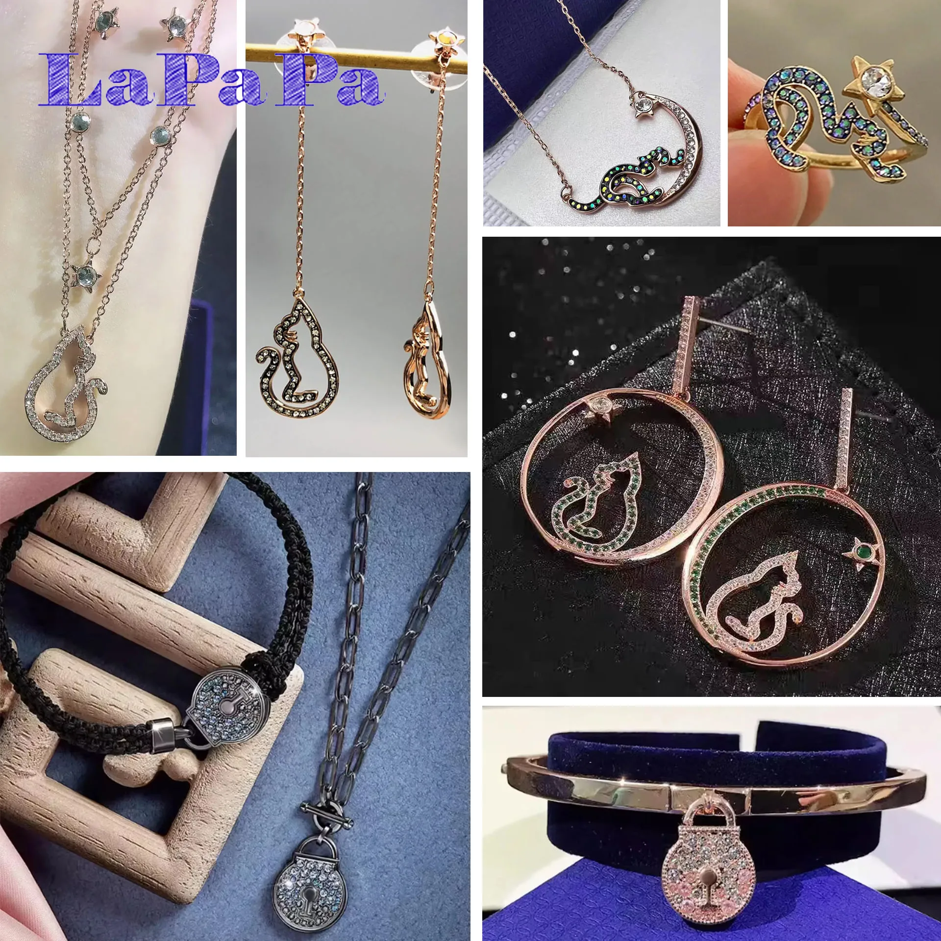 

2025 Luxury Cat Collection Earrings Necklace Ring Exquisite Jewelry Set Fashion Rope Lock Bracelet for Women Romantic Gift