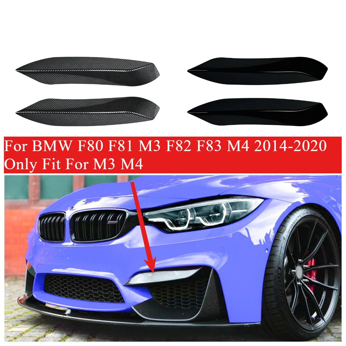 

1Pair Car Front Bumper Side Splitter Spoiler Trim For BMW F80 F81 M3 F82 F83 M4 2014-2020 Only Fit For M3 M4 Original Bumper