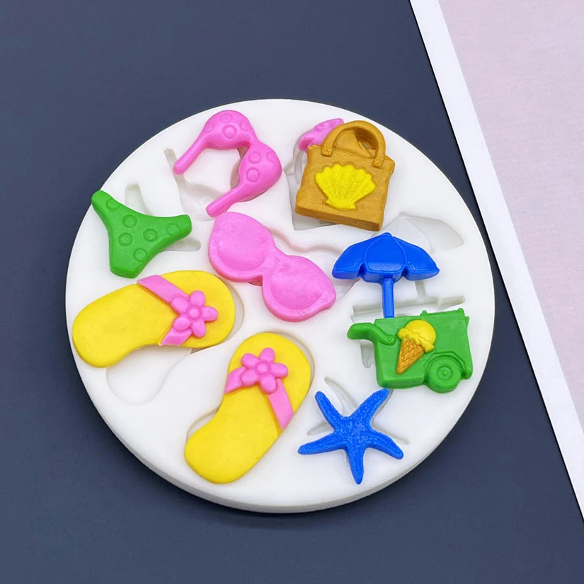 Bikini Slippers Sun Umbrella Beach Silicone Sugarcraft Mold Chocolate Cupcake Baking Fondant Cake Decorating Tools