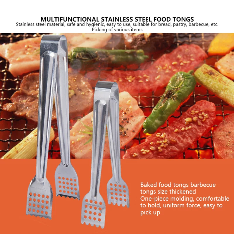 Stainless Steel Food Tongs Kitchen Utensils Buffet Cooking Tool BBQ Meat Clip Bread Clip Pastry Clamp for Dessert Salad Barbecue