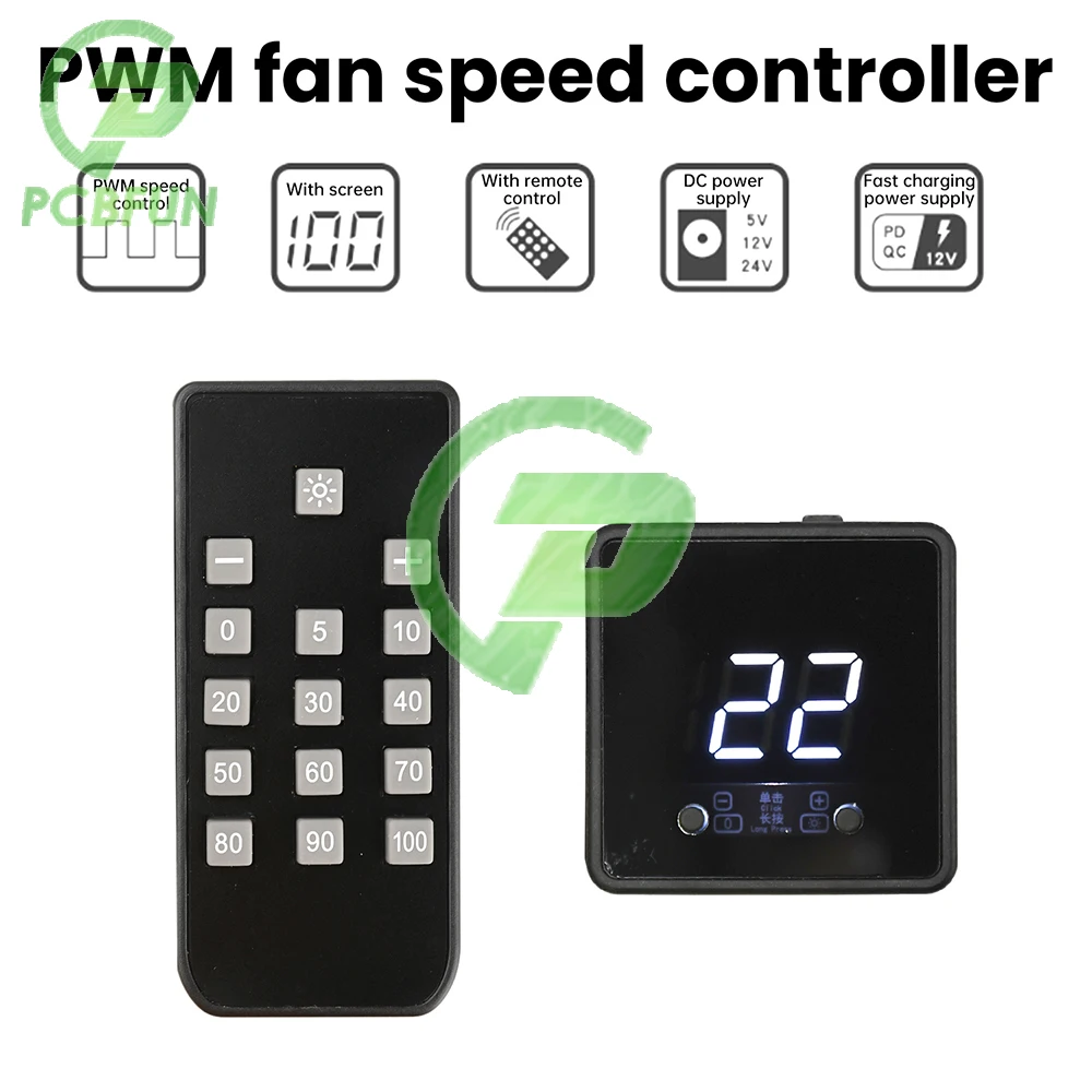 

﻿ PWM Fan Speed Controller with Digital Display Remote Control DC 5V 12V 24V Stepless Adjustable for DIY Cooling Systems