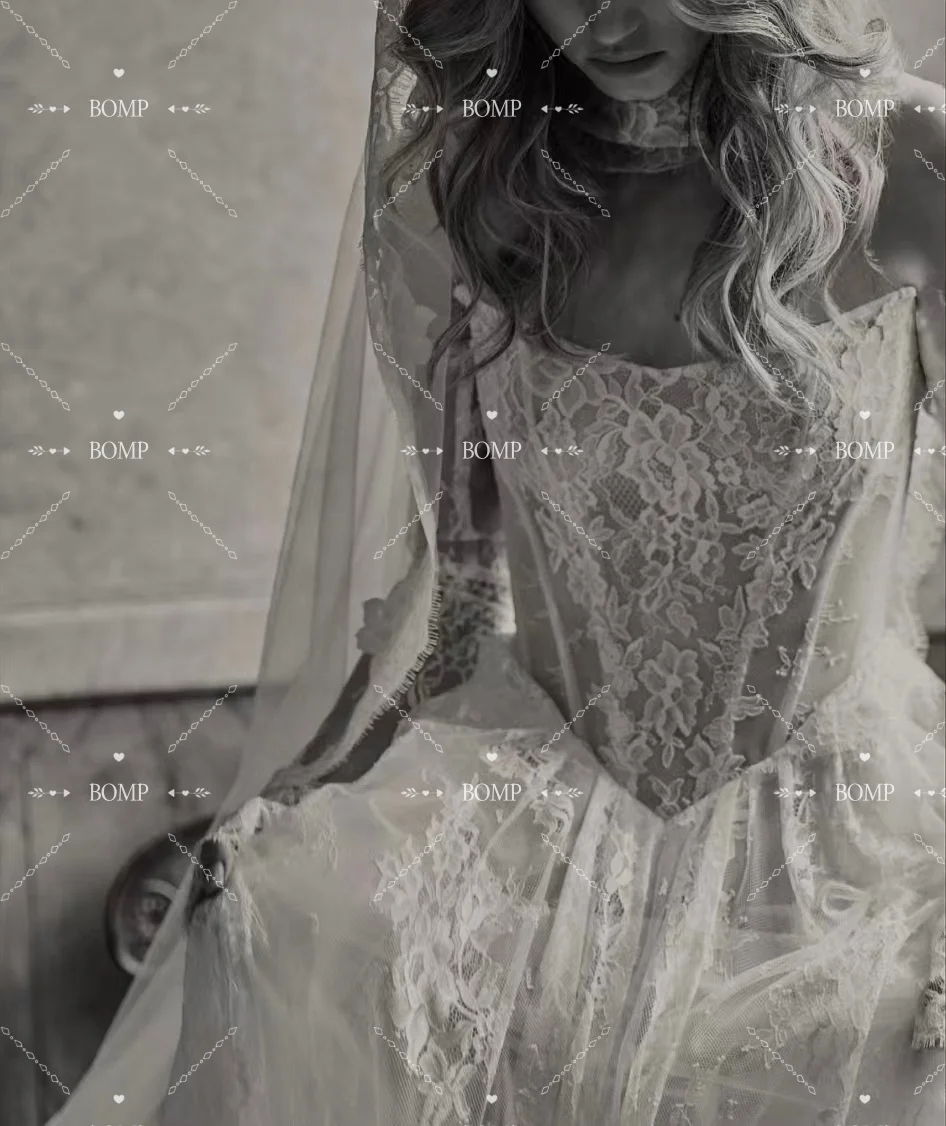 BOMP الأميرة الدانتيل فستان الزفاف الحبيب ثنيات سويب تراين مع وشاح الحجاب امرأة فستان زفاف مخصص Vestido de novia #5