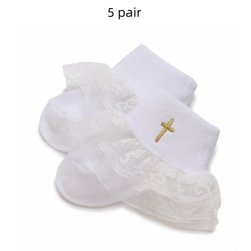 Weiße, weiche Baumwoll-Babysocken für Kleinkinder, Taufsocken für Neugeborene, 0–18 Monate, 5 Paar Socken – Detail 7