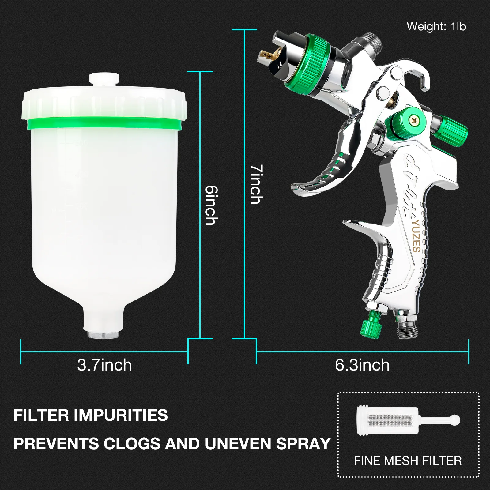 Pneumatic HVLP Spray Gun Kit, 0.8/1.0/1.4/1.7/2.0mm Nozzle Gravity Feed Airbrush for Car Painting, Home DIY, Spray Painting Tool