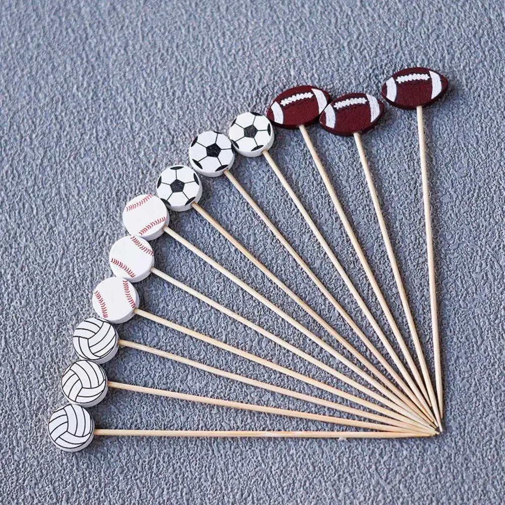 

Disposable Fruit Tags Dessert Decoration Sticks 100pcs Disposable Bamboo Cocktail Picks Sports-themed Football Baseball Rugby