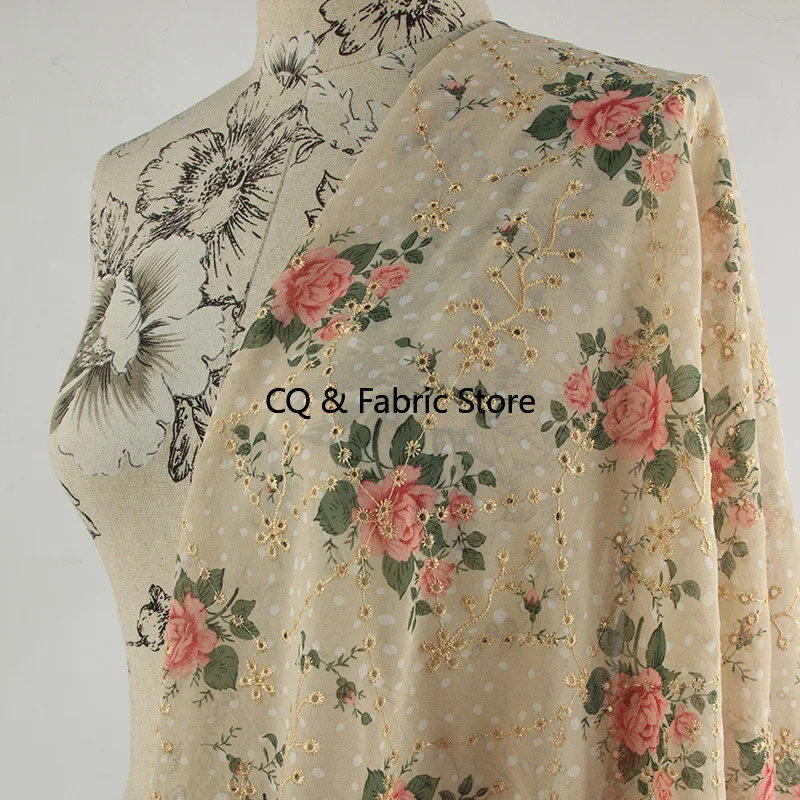 جديد روز نمط التطريز المطبوعة نسيج الشيفون ملابس نسائية ملابس الأطفال فستان النسيج