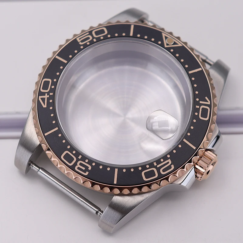 Silver And Rose Gold 40mm Ms. Watch Case Sapphire Glass for Seiko Nh35 Nh34 Nh36 Eta2824 Miyota 8215 Movement 28.5mm Sea Dweller