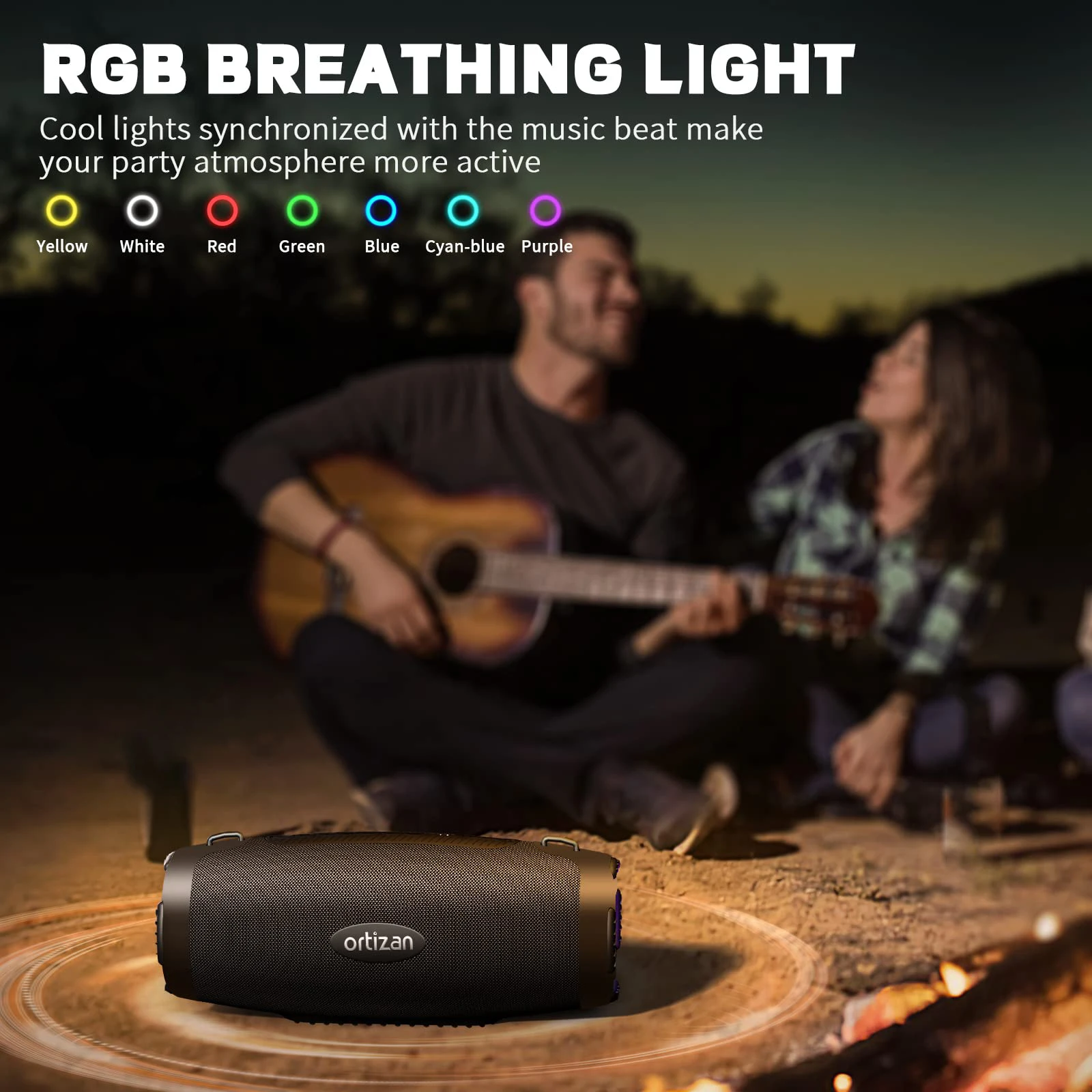 Ortizan M8 80W Wireless Speaker Powerful Sound and Deep Bass IPX7 Waterproof Deep Bass, RGB Lights