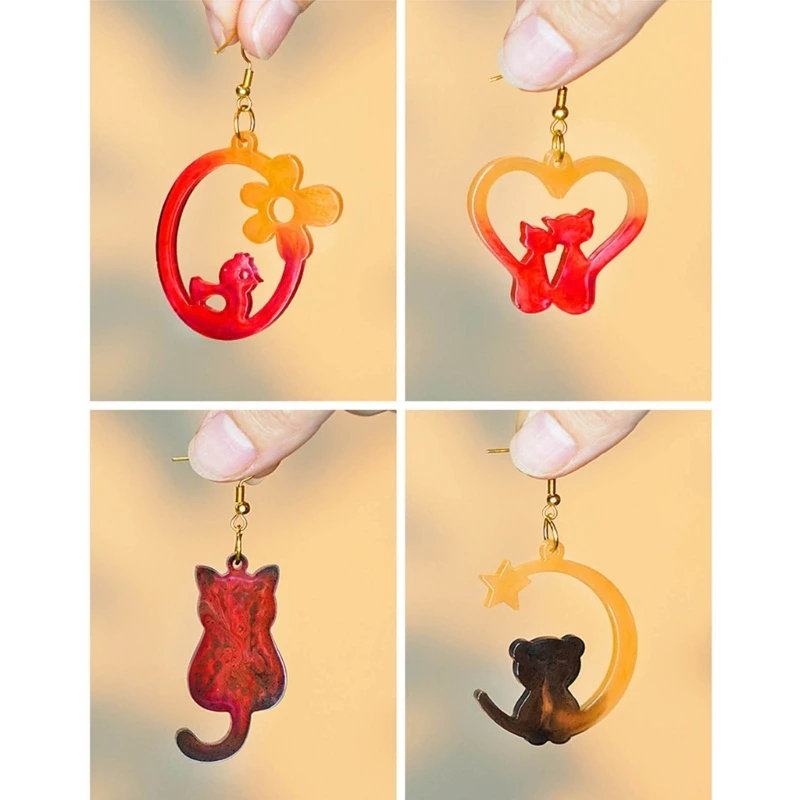 Moule en Silicone pour pendentifs boucles d'oreilles, bricolage, Animal chat lapin en forme porte-clés, moule moulage