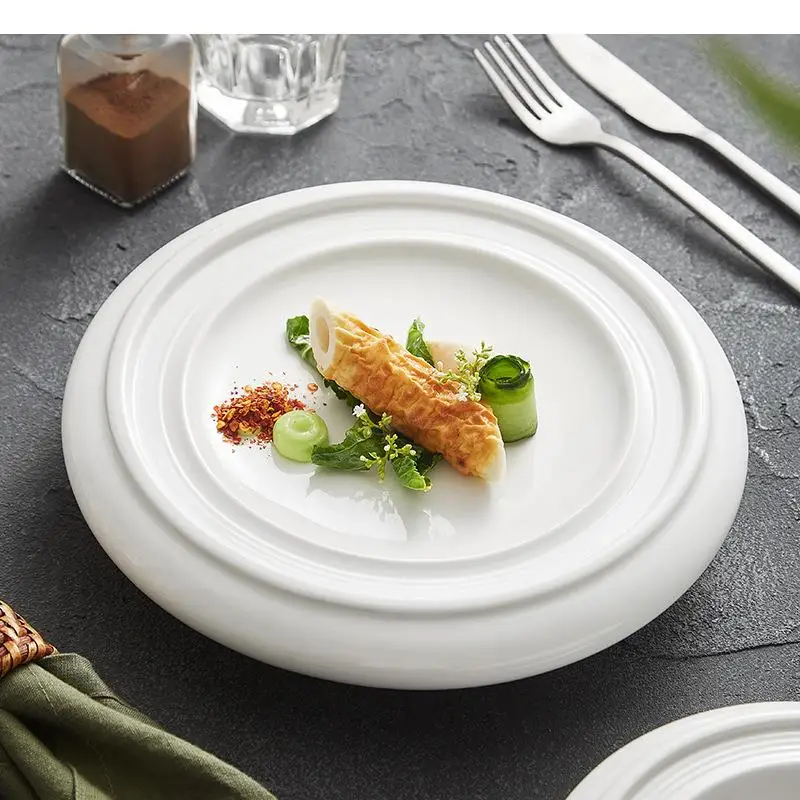 

Pure White High Legged Ceramic Dining Plate Dessert Sushi Salmon Restaurant Molecular Cooking Tableware
