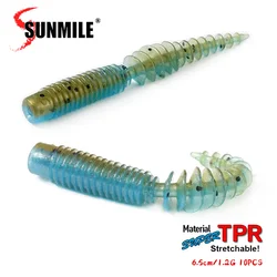 SUNMILE Fishing Soft Bait Worm  65mm/1.2g 10pcs/Lot Artificial Baits Fishing Wobblers Leurre Souple Lure Bass Perch Trout Lures