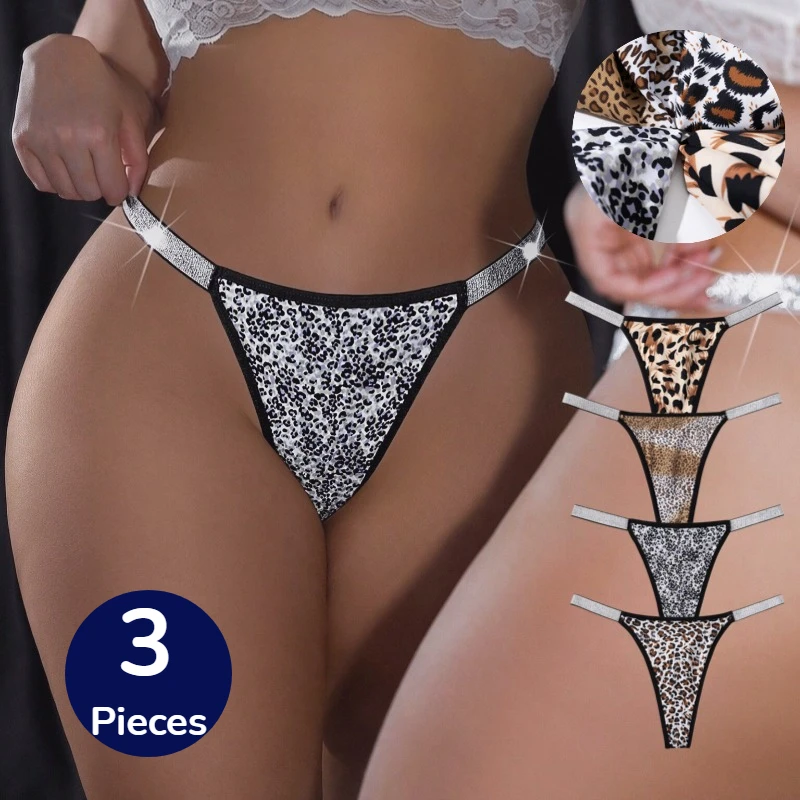 WarmSteps 3-teiliges Set Damenslips Leoparden-Tangas Charmante Sexy Dessous Damen G-Strings Atmungsaktive Komfortable T-Backs Bestseller