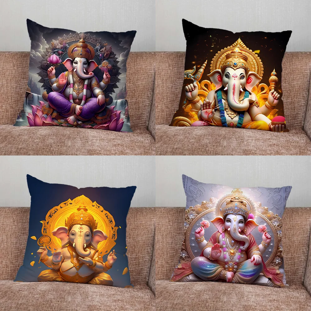 

Ganesh Elephant God Pillow Case For Home Bedroom Car Office Decoration Living Room Sofa Cushion Cover Suitable