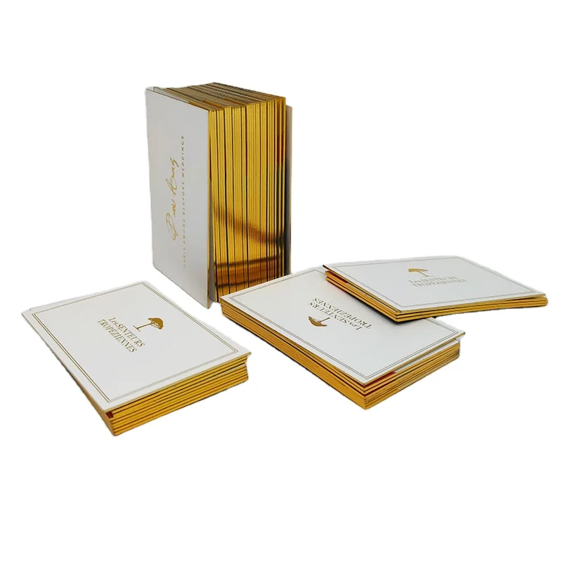 

Custom 100PCs coated paperboard gold foil stamping paper logo print color edge thick paper business card printing