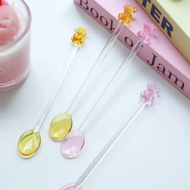 New Creative Bear Coffee Spoon Kitchen Dessert Cake Scoops Colorful Glass Tea Spoons Long Handle Mixing Round Spoon