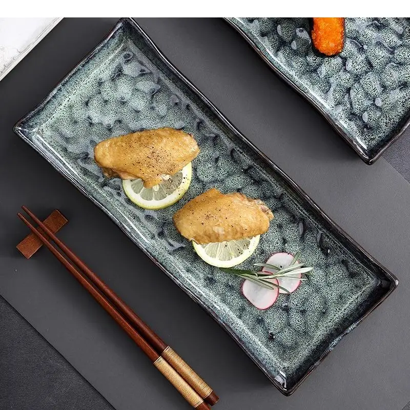 Irregular Texture Ceramic Sushi Plate Flat Dessert Snack Sashimi Plates Restaurant Specialty Tableware