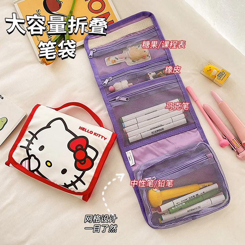 

Hello Kitty Sanrio Cosmetic Bag Cute Kuromi Kt Pattern Portable Large Capacity Storage Toiletry Bag Kawaii Girl Birthday Gift